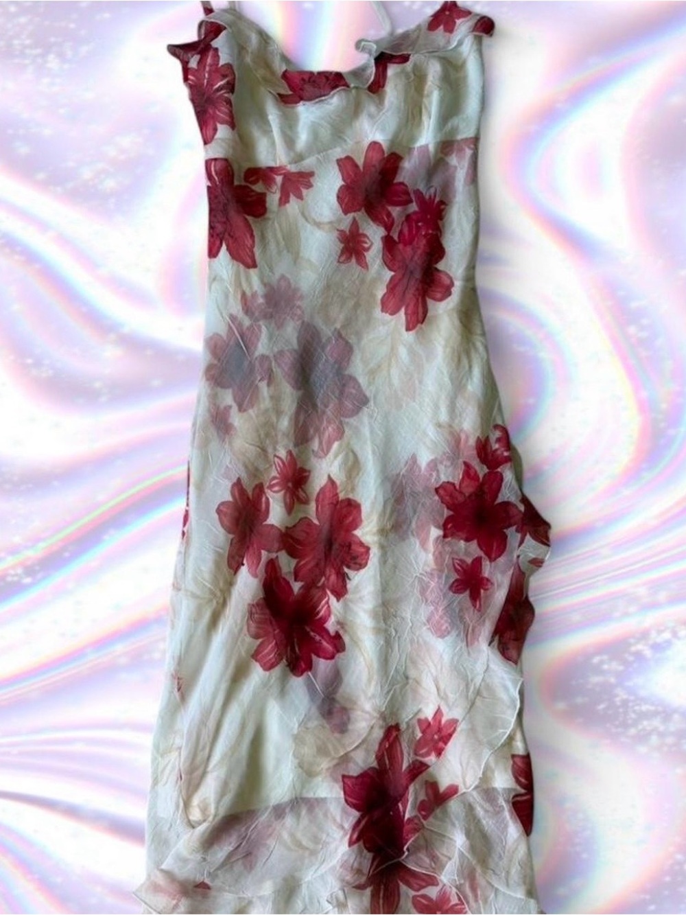 American Vintage White Slip Midi Dress with Pink Floral Print